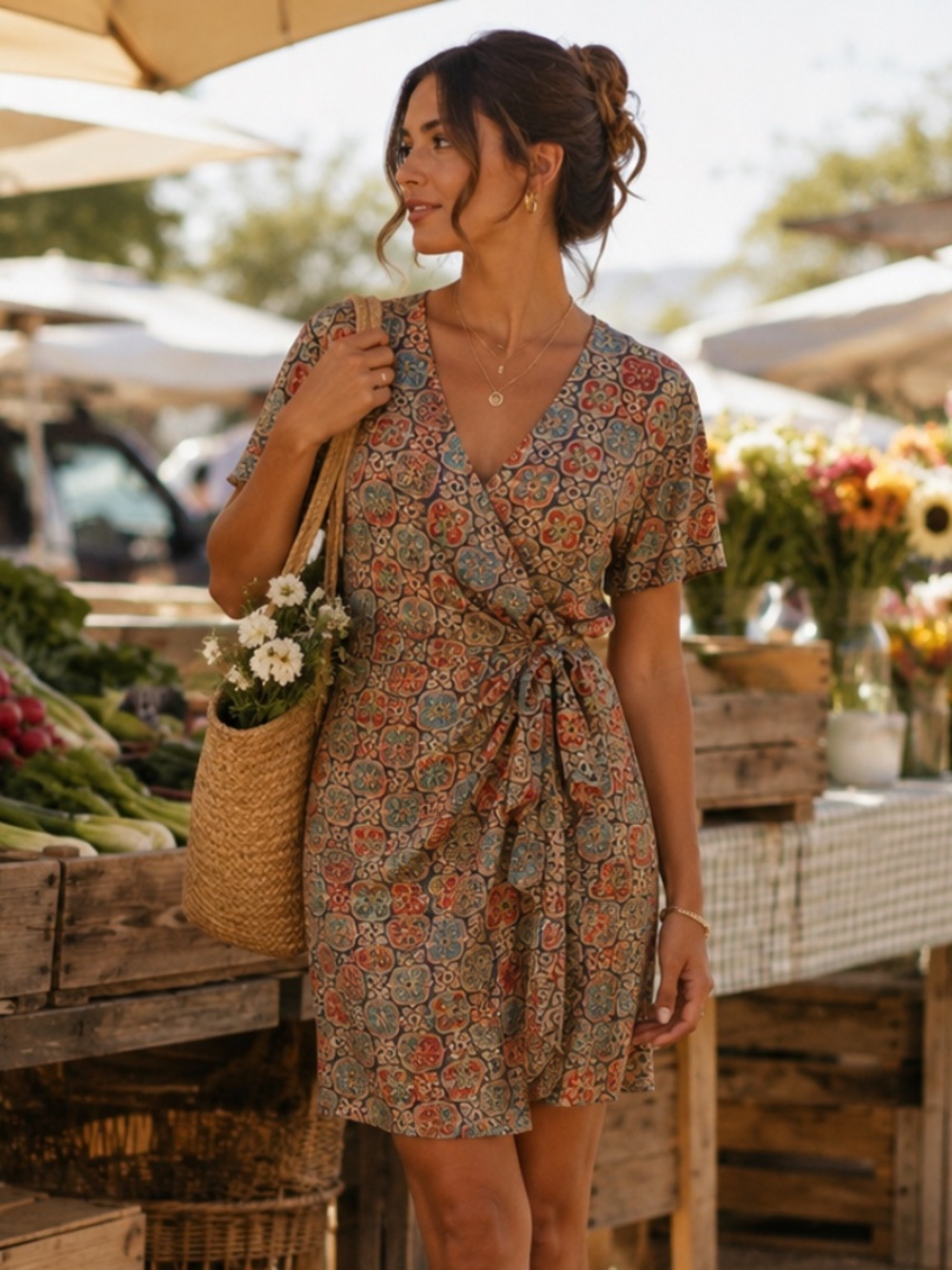 Vintage 100% Silk Floral Wrap Dress Size Small Boho Cottagecore Tie Waist Mini D